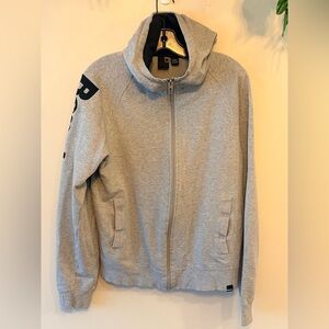 BENCH Men's Light Gray Full-Zip Hoodie with Logo Sleeve